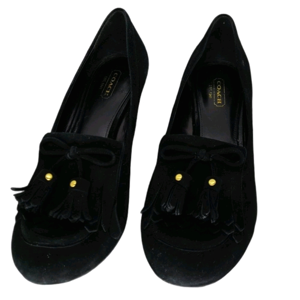 Coach Black Suede Wedge Shoes 9B Elegant Practical